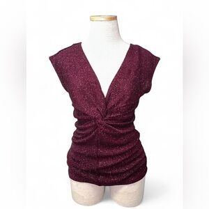 Y2K Metaphor Sparkling Burgundy V-Neck Blouse